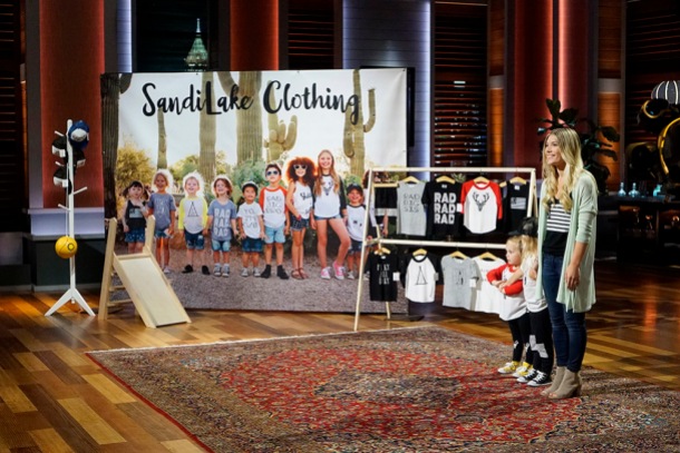 SHARK TANK - "Episode 806"- A stay-at-home mom from Milwaukee, Oregon, learns a valuable business lesson in the Tank as it relates to her stylish clothing line for little ones; an 18-year-old from Canton, New York, with a passion for all things maple, hopes the Sharks can help spread his delicious maple syrup products to tables across America; a woman from Houston, Texas, has risked everything for her simple and smart multi-use kitchen accessory; and a young man from Milwaukee, Oregon, created a new type of tags for dog lovers. Also, a profile on Kevin O'Leary reveals a lesser-known side of the Shark also known as "Mr. Wonderful," on "Shark Tank," airing FRIDAY, OCTOBER 21 (9:00-10:01 p.m. EDT), on the ABC Television Network. (ABC/Kelsey McNeal) MELISSA LAY (SANDILAKE CLOTHING)